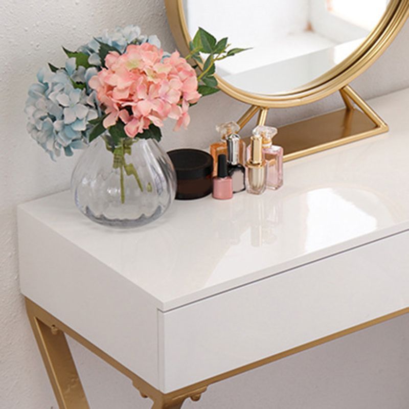 Contatore per trucco bianco brillante 15,74 "tavoli da vanità larghi con 2 cassetti