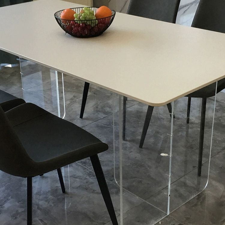 Tavolo da pranzo in pietra bianca con tavolo da pranzo moderno rettangolare con base in acrilico