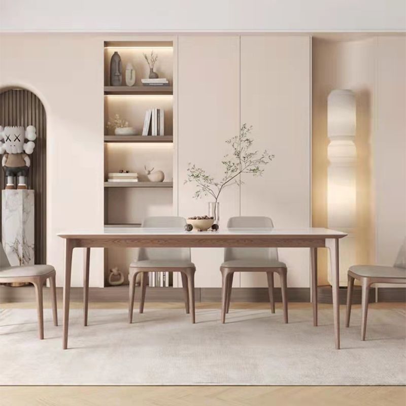 Mid-Century Dining Table for Home White Stone Table with Wooden Legs Clearhalo 'Dining Tables & Seating' 'Dining Tables' 'dining_table' 'furn' 'furn_dining_table' 'Furniture' 'Kitchen & Dining Furniture' 1200x1200_d3a5a0a0-7a7a-4d86-84fc-1361081146b4