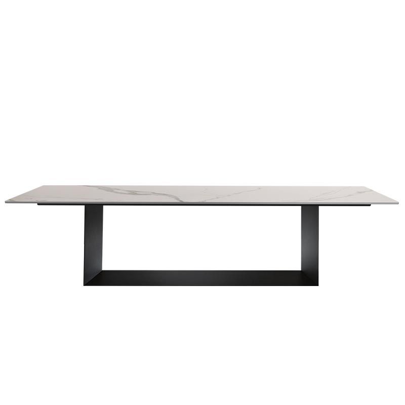 Mesa de comedor rectangular de piedra sinterizada, muebles modernos con base de acero para el hogar