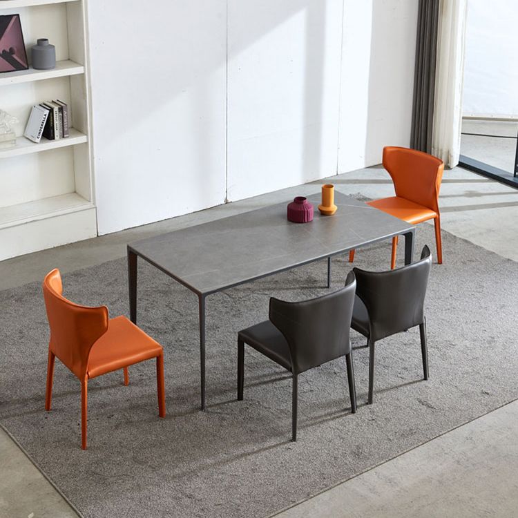 Industrial Sintered Stone Dining Table 4 Legs Solid Aluminum Base Rectangle Table for Home Clearhalo ' dining_table' 'Dining Tables & Seating' 'Dining Tables' 'furn' 'furn_dining_table' 'Furniture' 'furniture_dining_table' 'Kitchen & Dining Furniture' 'kitchen&dining_furn' 'kitchen' 'kitchen_dining_table' 1200x1200_d3aa55d2-3641-400d-86f1-fd2f71f1d43b