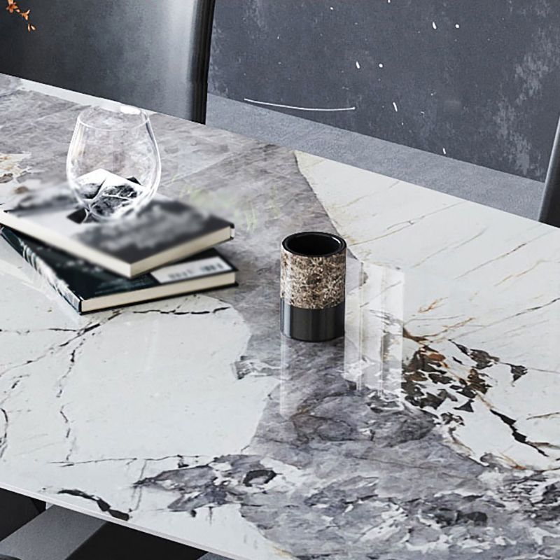 Industrial Sintered Stone Top Dining Table Rectangle Table with Single Pedestal Clearhalo 'Dining Tables & Seating' 'Dining Tables' 'dining_table' 'furn' 'furn_dining_table' 'Furniture' 'furniture_dining_table' 'Kitchen & Dining Furniture' 1200x1200_d3af3950-28fe-4c1c-bd37-2030e3c20d4a