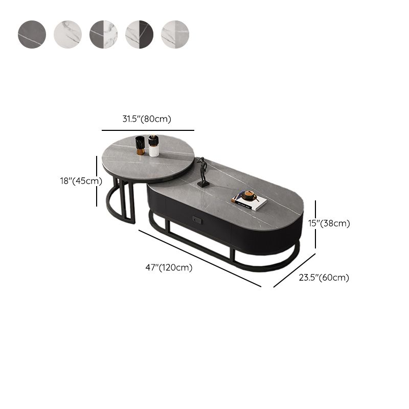 Oval Coffee Table Slate Nesting Coffee Table Set for Living Room Clearhalo 'Coffee & Accent Tables' 'Coffee Tables' 'coffee_tables' 'furn' 'furn_coffee_tables' 'Furniture' 'Living Room Furniture' 1200x1200_d3b0acbf-b4f2-4a20-9eac-75f7ad05aacf