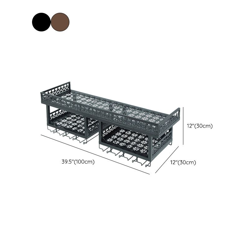 Estante de vino montada en la pared botella de vino de metal y estante de vidrio para cocina