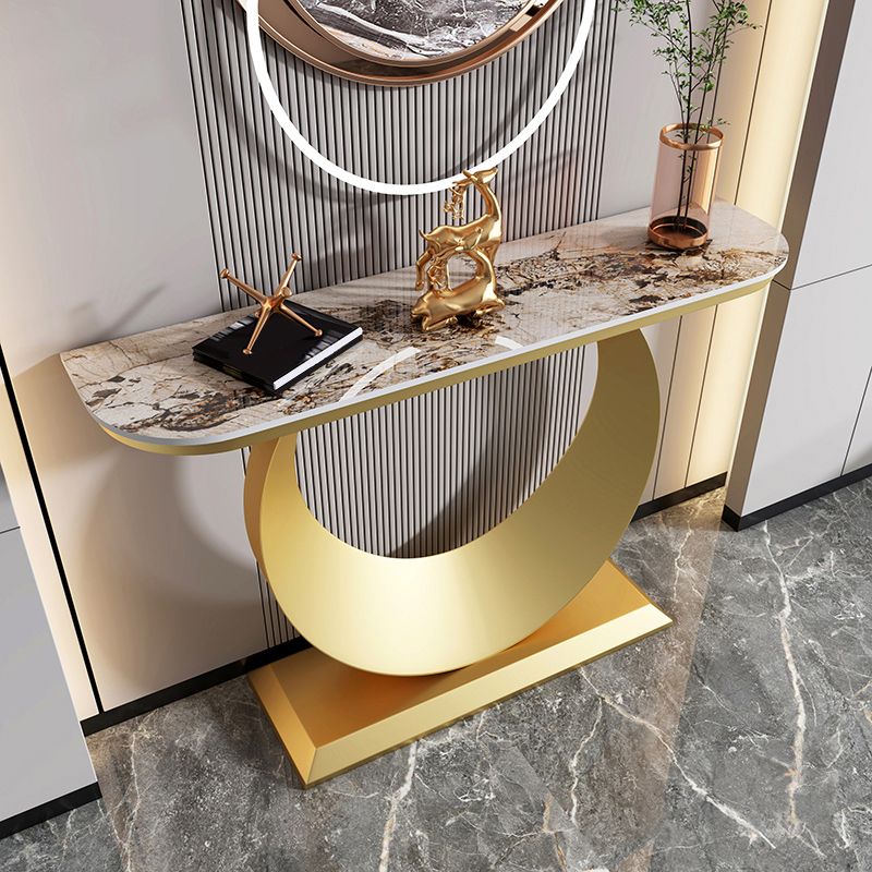 Zeitgenössische Halbmondkonsole Akzenttisch Antikes Finish -Konsole -Sofa Tisch in Stein