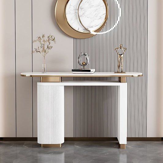 Console ovale in pietra Tavola 33,46 "Accento bianco alto per Hall