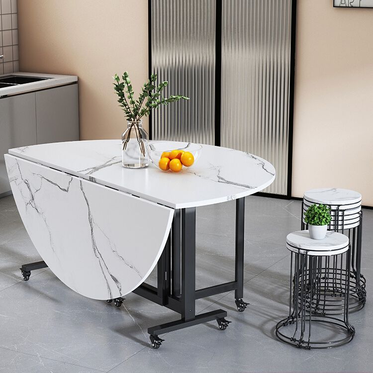 Mesa de comedor plegable Mesa de comedor de mármol sintético con marco negro