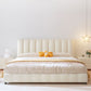 Contemporary White Wood Standard Bed, Upholstered Rectangular Headboard Bed