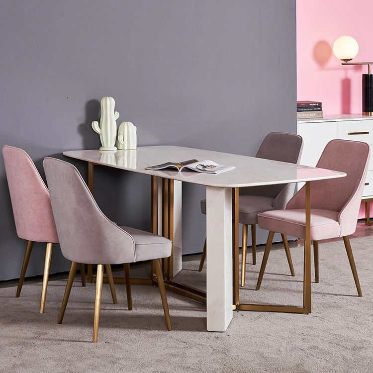 Glam Style Sintered Stone Dining Table with White Rectangle Shape Table for Home Use Clearhalo 'Dining Room Sets' 'Dining Tables & Seating' 'dining_room_set' 'furn' 'furn_dining_room_set' 'Furniture' 'furniture_dining_room_set' 'Kitchen & Dining Furniture' 'kitchen&dining_furn' 'kitchen' 1200x1200_d3b90189-2267-494d-ad12-10ecbc200a91