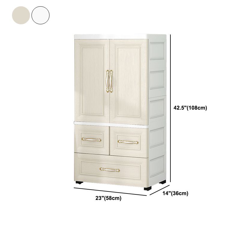 Beige and White Wardrobe Armoire Contemporary Style Plastic Wardrobe Cabinet