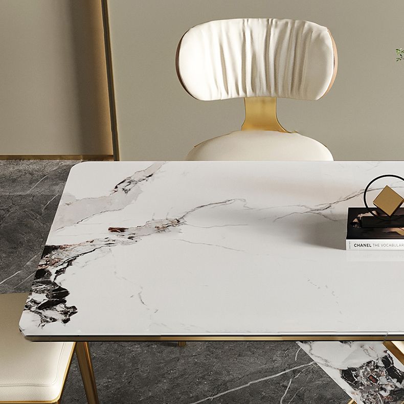 Modern Style Sintered Stone Dining Table with White Fixed Table and Trestle Base for Home Use Clearhalo 'Dining Room Sets' 'Dining Tables & Seating' 'dining_room_set' 'furn' 'furn_dining_room_set' 'Furniture' 'furniture_dining_room_set' 'Kitchen & Dining Furniture' 'kitchen&dining_furn' 'kitchen' 1200x1200_d3bad0ef-a479-4142-ab37-1e40f245dfdb