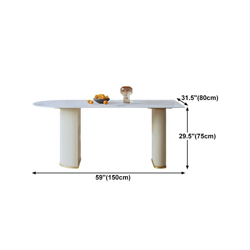 Sintered Stone Top White Table for Restaurant Modern Dining Table with Double Pedestal Clearhalo 'Dining Tables & Seating' 'Dining Tables' 'dining_table' 'furn' 'furn_dining_table' 'Furniture' 'furniture_dining_table' 'Kitchen & Dining Furniture' 'kitchen' 'kitchen_dining_table' 1200x1200_d3bb8fbc-2c85-4eb5-a7e7-11be70762d4e