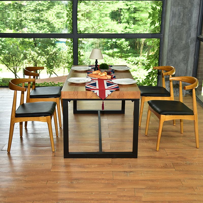 Tavolo da pranzo in legno in legno rettangolo nero tavolo da casa di base di cavalletto in ferro nero