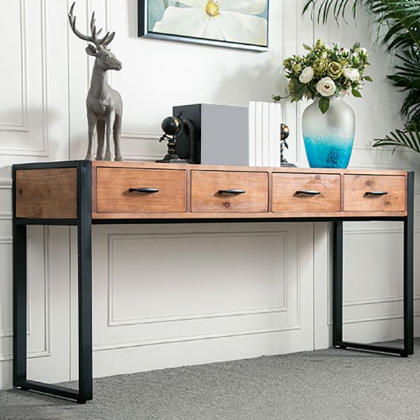Modern Rectangular Console Table Metal Console Sofa Table in Brown Clearhalo 'Console Tables' 'console_tables' 'Entry & Mudroom Furniture' 'furn' 'furn_console_tables' 'Furniture' 1200x1200_d3bce06d-e4ea-46fc-a8d6-a48efaaad065