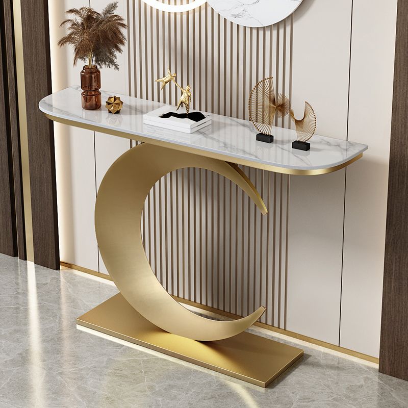 Abstract Metal Leg Half Moon Stain Resistant Console Table for Hall