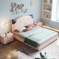 84.65 inch Wide Glam Bed Frame Solid Wood Bed with Headboard