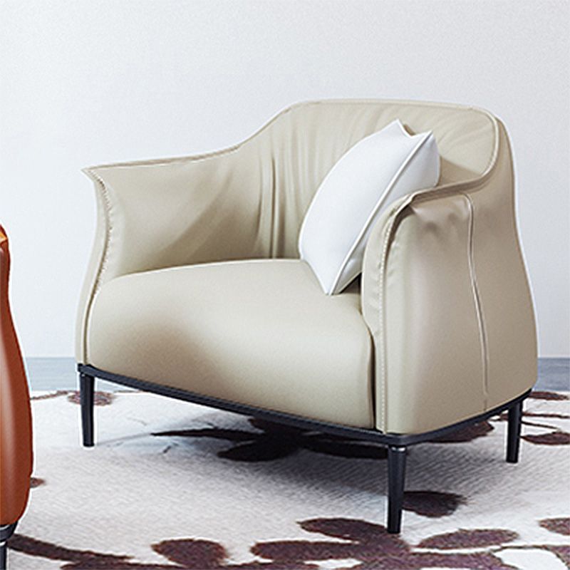 Solid Color Genuine Leather Arms Included with Black Legs Round Arms Barrel Chair Clearhalo 'Accent Chairs' 'accent_chairs' 'Chairs & Seating' 'furn' 'furn_accent_chairs' 'Furniture' 'Living Room Furniture' 1200x1200_d3c42fb7-6d2a-49eb-9135-01adf6167f0a