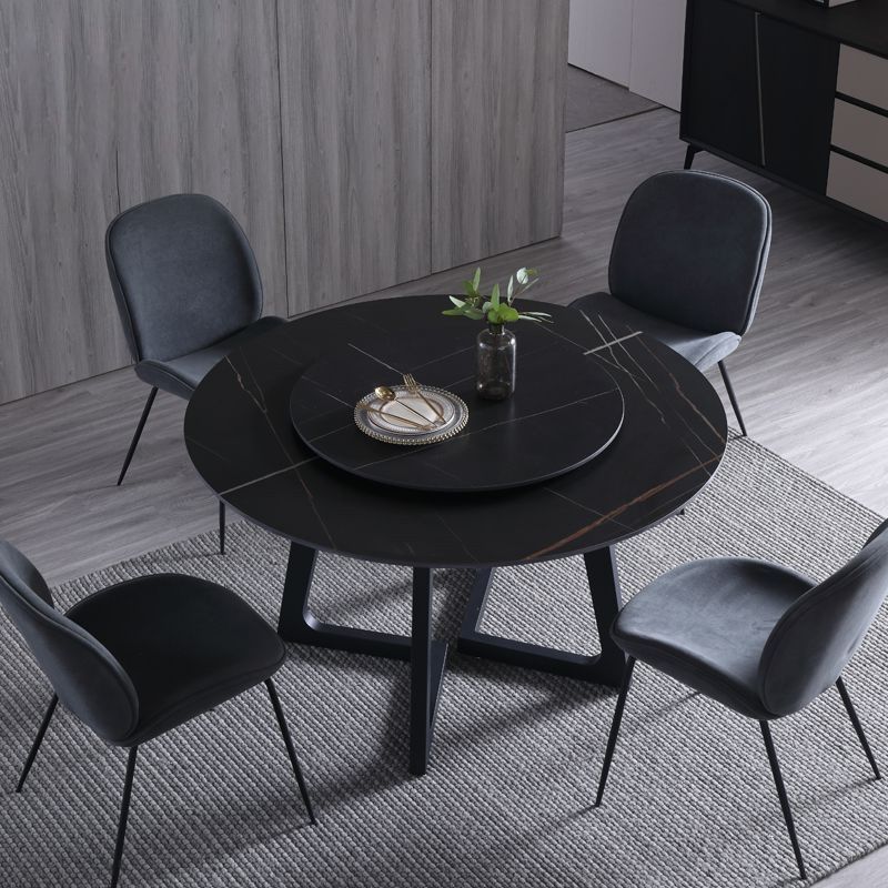 Metal and Stone Table Glam Style Simple Home Black Round Dining Table Clearhalo 'Dining Tables & Seating' 'Dining Tables' 'dining_table' 'furn' 'furn_dining_table' 'Furniture' 'Kitchen & Dining Furniture' 1200x1200_d3c74108-f6c5-48d3-889d-e049d560692a
