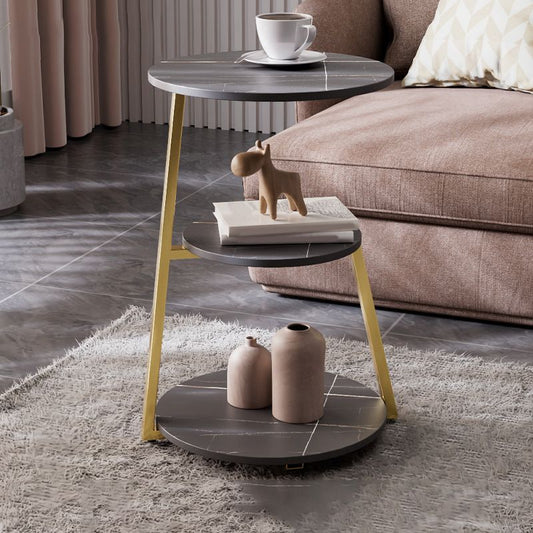 Tavolino laterale in metallo glam con ripiani rotondi del tavolino accento superiore in pietra