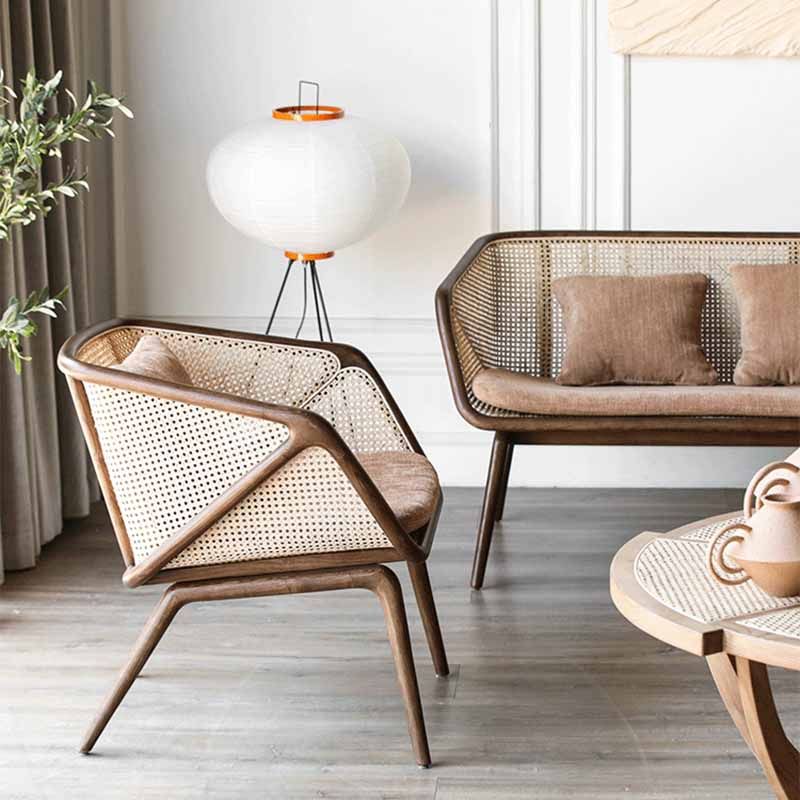 Rattan linnen bank 25.59 "Hoge hellende armbank met losse rug voor woonkamer