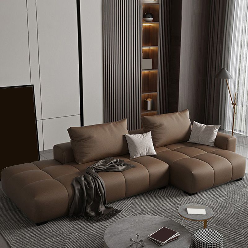 Faux leather Square Arm Sectional Brown L-Shape Sectional for Living Room Clearhalo 'furn' 'furn_sectionals' 'Furniture' 'furniture_sectionals' 'kitchen' 'kitchen_sectionals' 'Living Room Furniture' 'Sectionals' 1200x1200_d3c98ff3-840a-41cd-b304-58083856b18d