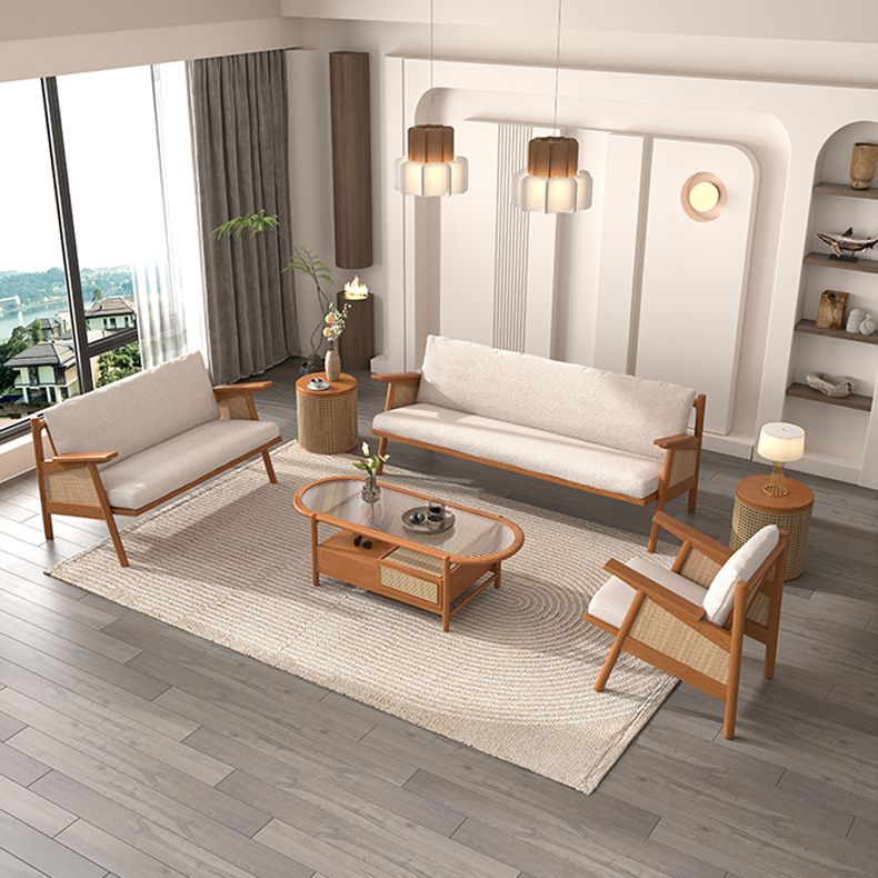 Divano soggiorno tropicale con schiena sciolta e braccio quadrato in lino