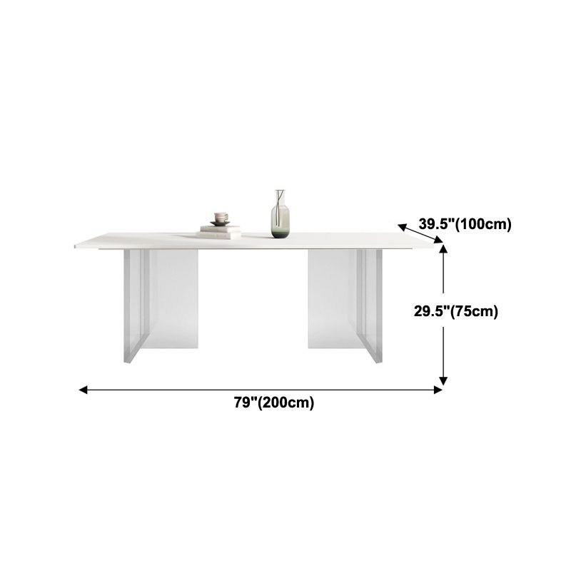 Mesa de comedor rectangular moderna Mesa base acrílica de piedra sinterizada blanca