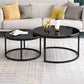 Ensemble de table basse gigogne avec plateau en marbre Glam, plateau rond et base en fer