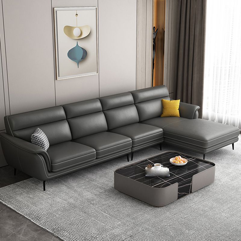 Modern Genuine Leather Sofa High Back Sectional with Pillow Top Arm Clearhalo 'furn' 'furn_sectionals' 'Furniture' 'furniture_sectionals' 'kitchen' 'kitchen_sectionals' 'Living Room Furniture' 'Sectionals' 1200x1200_d3d28f4d-d2d3-4dc3-94dd-53cd4934a056