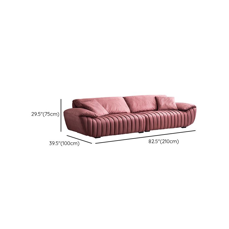 Scandinavian Leather Pillow Top Arm Sofa in Pink For Living Room