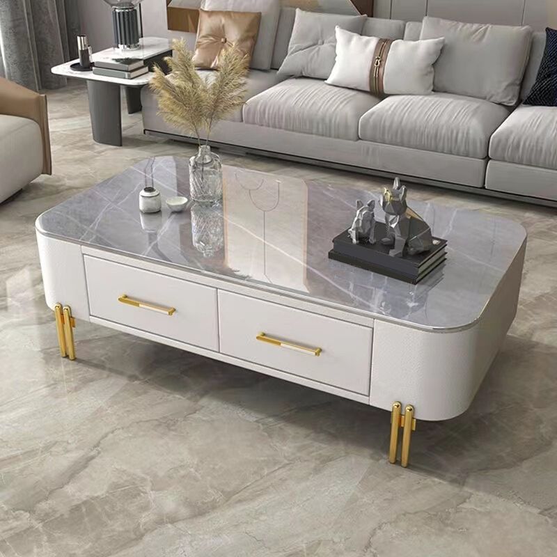 Rectangular Slate Top Coffee Table 4 Legs Cocktail Table with 2 Drawers Clearhalo 'Coffee & Accent Tables' 'Coffee Tables' 'coffee_tables' 'furn' 'furn_coffee_tables' 'Furniture' 'Living Room Furniture' 1200x1200_d3dcfdc9-613a-48dc-aa51-c7209b968df1