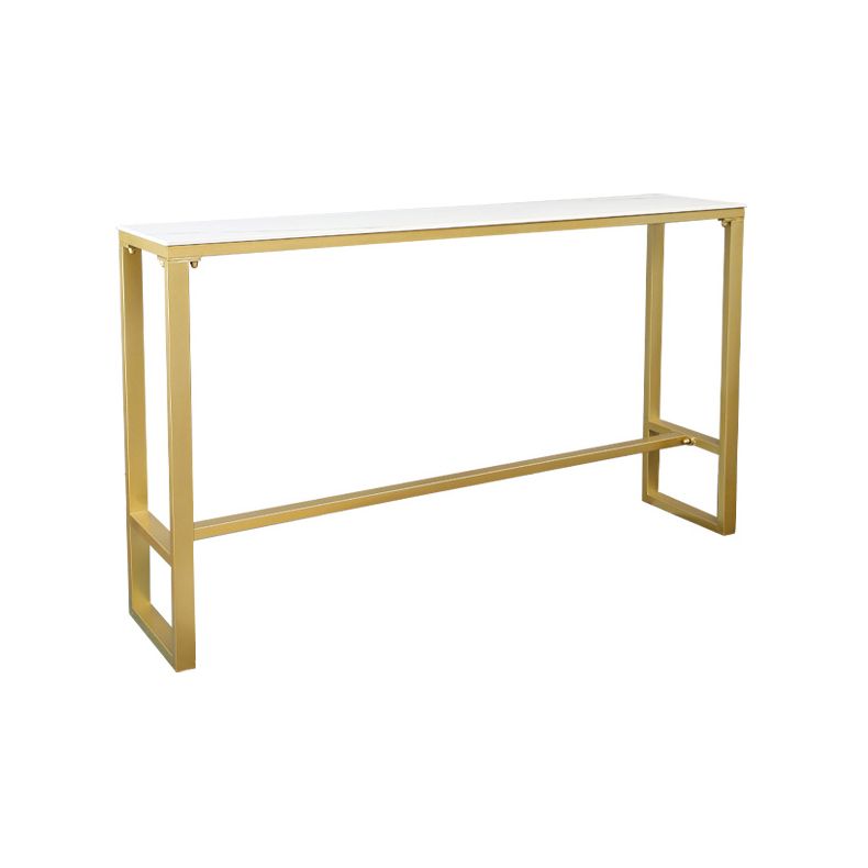 Glam Rectangle Stone Pub Bar Table Gold Iron Bar Dining Table with Trestle Pedestal Clearhalo 'Bar Furniture' 'Bar Tables' 'bar_tables' 'furn' 'furn_bar_tables' 'Furniture' 'furniture_bar_tables' 'Kitchen & Dining Furniture' 1200x1200_d3dd284e-75e8-47a0-b844-9264b5832a82