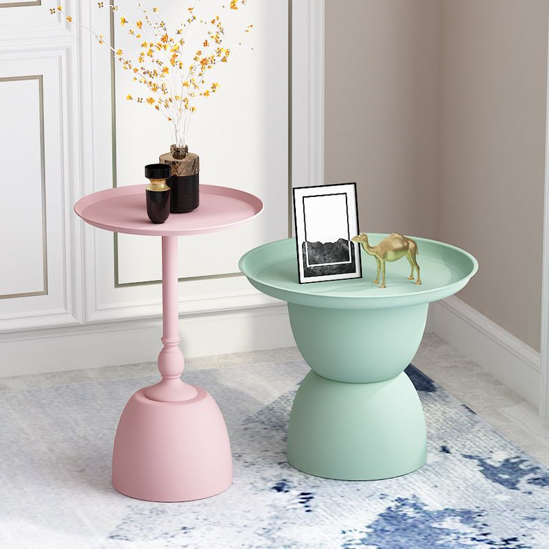 Iron Pedestal End Table Blue/ Pink Round Metal Tray Top Side End Table Clearhalo 'Coffee & Accent Tables' 'End & Side Tables' 'end_side_table' 'end_side_tables' 'furn' 'furn_end_side_tables' 'Furniture' 'furniture_end_side_table' 'Living Room Furniture' 1200x1200_d3de4543-d798-493c-a9bf-d095bd55d2d7