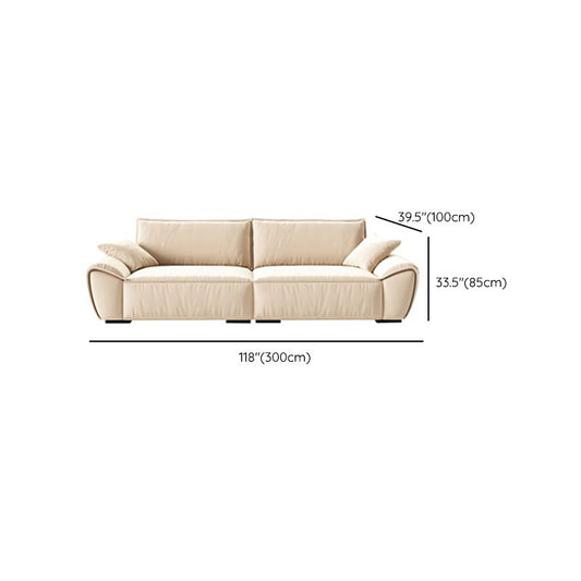 Beige Flared Arm Sofa Faux Leather Seating with Pillows for Living Room