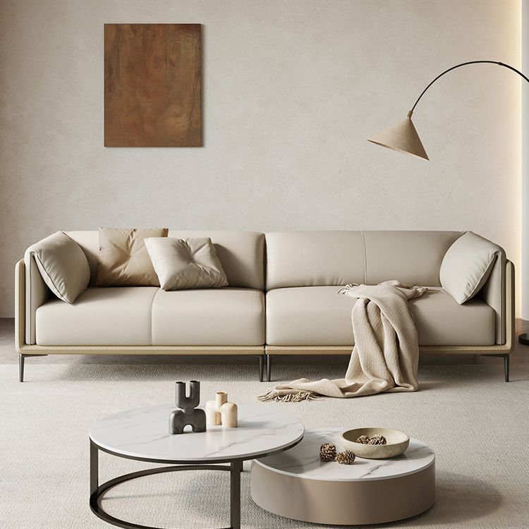 Scandinavian Settee White Living Room Pillow Top Arm Cushions Standard Sofa