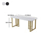 Glam Stone Dining Table Rectangle Iron Table with Golden Double Pedestal Table Clearhalo 'Dining Tables & Seating' 'Dining Tables' 'dining_table' 'furn' 'furn_dining_table' 'Furniture' 'furniture_dining_table' 'Kitchen & Dining Furniture' 'kitchen' 'kitchen_dining_table' 1200x1200_d3e8d90d-972f-4e43-9167-9036a42119d1