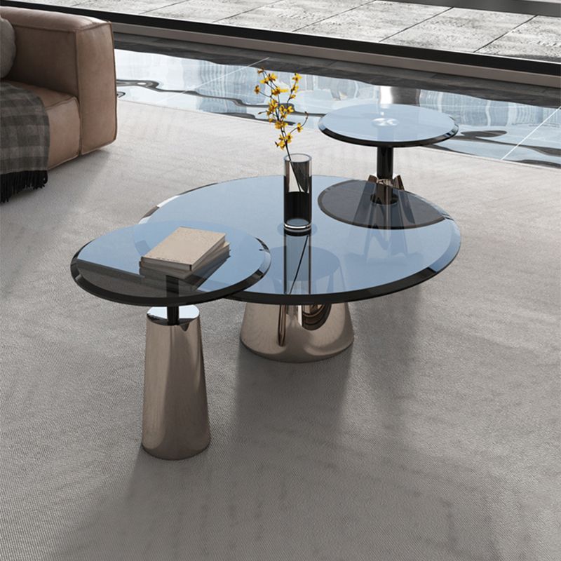 Black  Glass Top Bunching Tables Abstract Coffee Cocktail Table