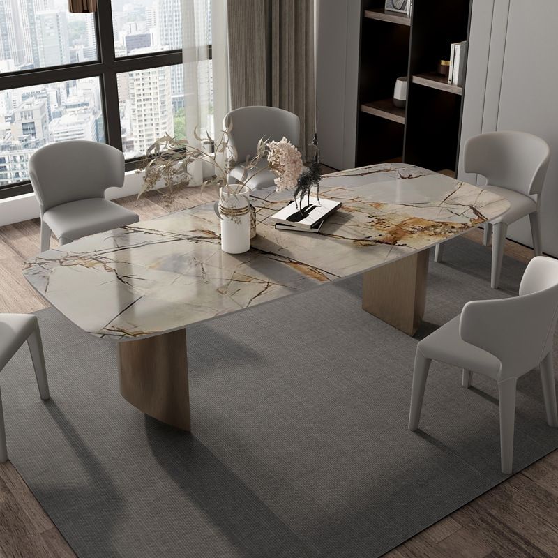Modern Dining Sintered Stone Table Dining Rectangle Table with Metal Legs for Home Use Clearhalo 'Dining Tables & Seating' 'Dining Tables' 'dining_table' 'furn' 'furn_dining_table' 'Furniture' 'Kitchen & Dining Furniture' 1200x1200_d3eb4e5c-f5ce-441a-acbd-a1d7eef5a616