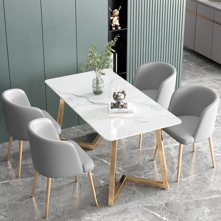 Juego de mesa de comedor de hierro Glam, juego de comedor rectangular de 1/2/5/6 piezas con tapa de piedra sinterizada