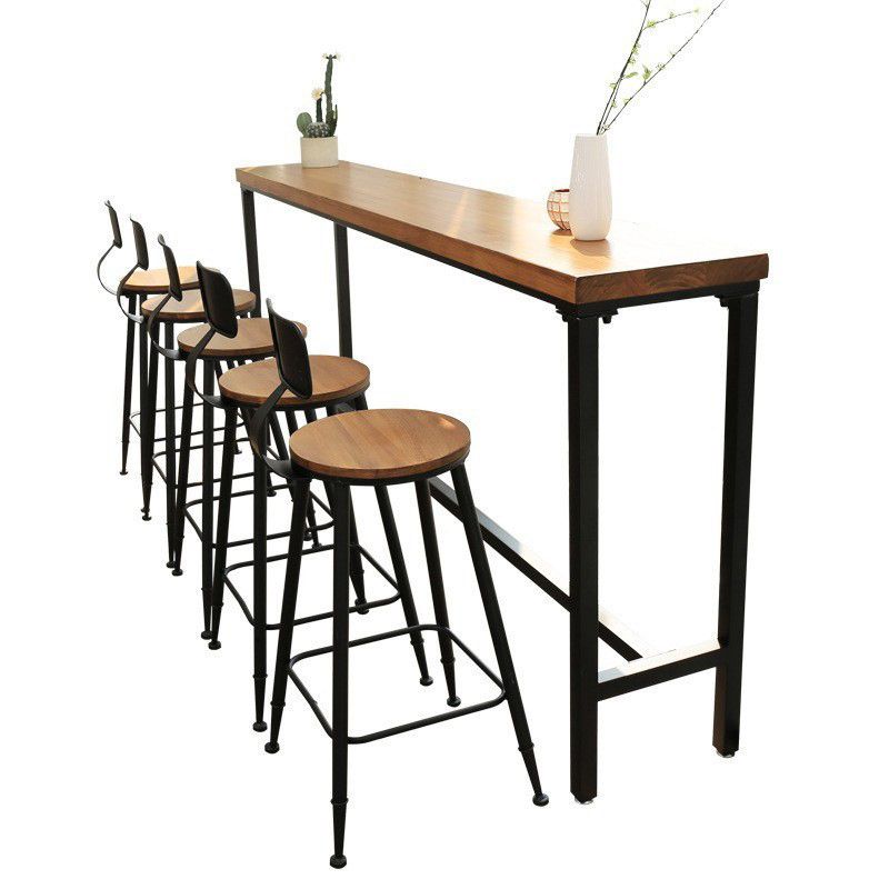Solid Wood Bar Table Industrial Bar Table with Trestle Base in Black Clearhalo 'Bar Furniture' 'Bar Tables' 'bar_tables' 'furn' 'furn_bar_tables' 'Furniture' 'furniture_bar_tables' 'Kitchen & Dining Furniture' 1200x1200_d3f298f0-7710-4fb7-b4de-584de740a164