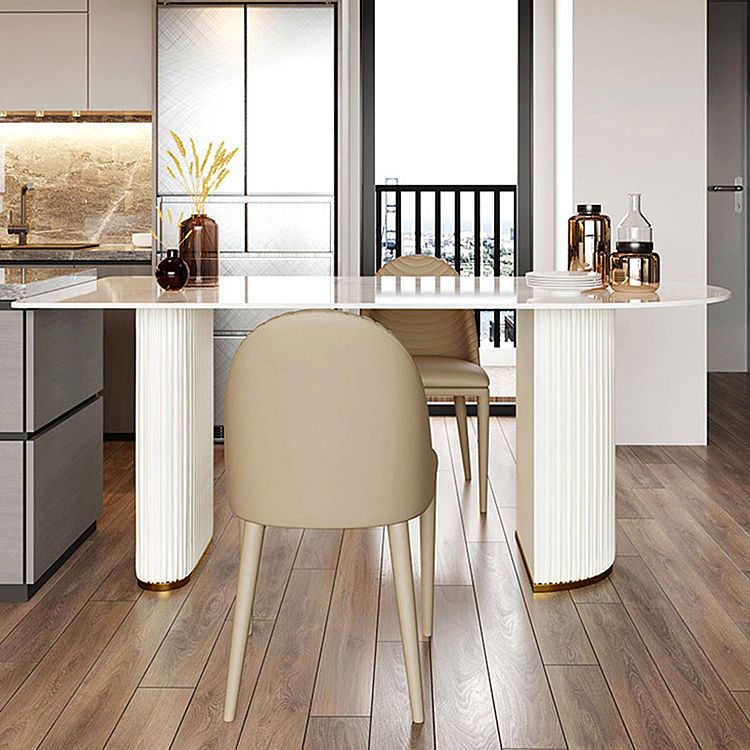Double Pedestal Dining Table Stone Top Dining Table in White for Kitchen Clearhalo 'Dining Tables & Seating' 'Dining Tables' 'dining_table' 'furn' 'furn_dining_table' 'Furniture' 'Kitchen & Dining Furniture' 1200x1200_d3f4c756-dbdf-4923-b3ea-59ae332b86dc