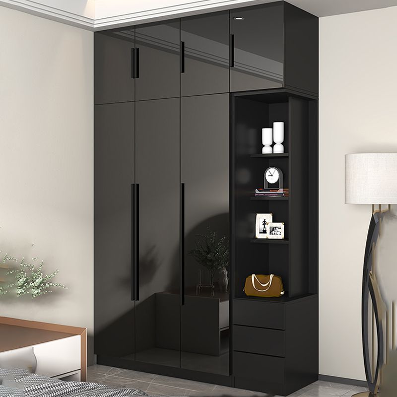 Modern Glass Doors Wardrobe Cabinet Black Bedroom Storage Cabinet