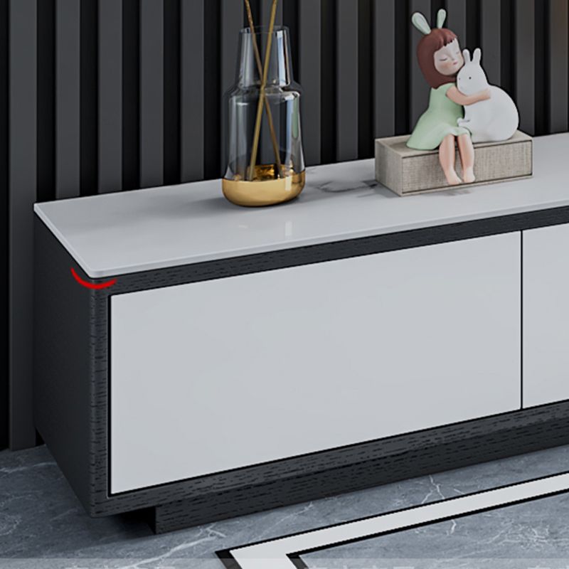 Stone Modern TV Stand Black Enclosed Storage TV Console with Drawers