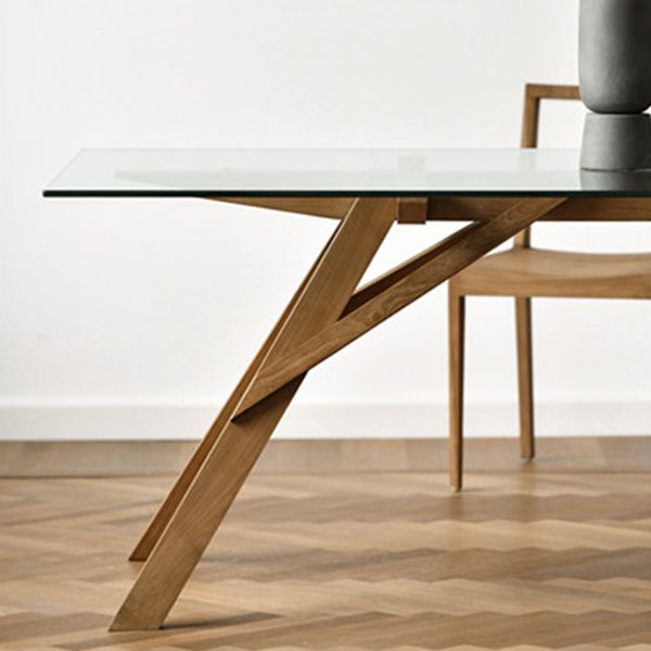 Table à manger en verre en verre moderne avec base en bois massif