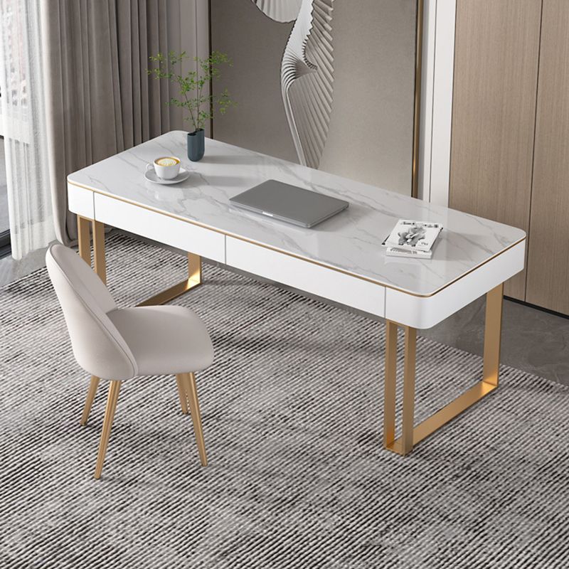 Curved Sled Writing Desk with 2 Drawers Office Desk Stone and Metal Clearhalo 'furn' 'furn_office_desk' 'Furniture' 'Office Desks' 'Office Furniture' 'office_desk' 1200x1200_d3fd49be-bb19-4fd8-9463-59f68085c193