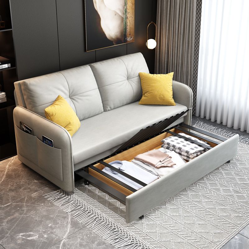 Faux leather Sleeper Sofa Light 32.67" Wide Gray Sofa Bed with Upholstered Clearhalo 'furn' 'furn_futons' 'Furniture' 'Futons & Daybeds' 'Futons' 'Living Room Furniture' 1200x1200_d400bf8d-37bb-4406-9b05-353b6754c28e