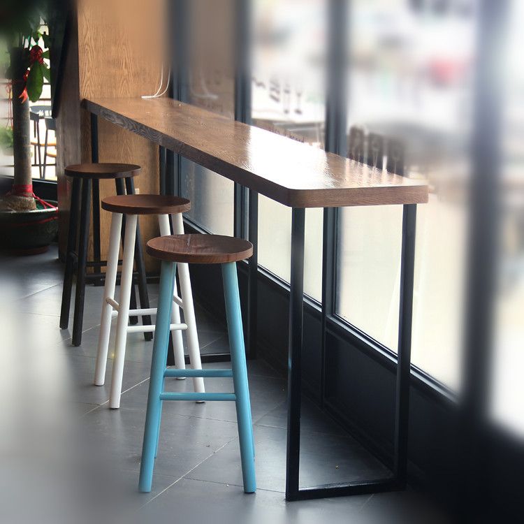 Light Brown Modern Style Bar Table Solid Wood Bar Table with Metal Base Clearhalo 'Bar Furniture' 'Bar Tables' 'bar_tables' 'furn' 'furn_bar_tables' 'Furniture' 'furniture_bar_tables' 'Kitchen & Dining Furniture' 1200x1200_d40236f1-9e0b-4a56-96dc-14d3646ae1d7