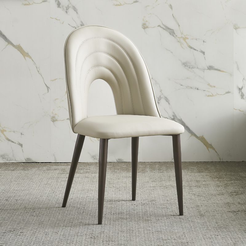 Contemporary Armless Dining Chairs Faux Leather Open Back Dining Side Chair