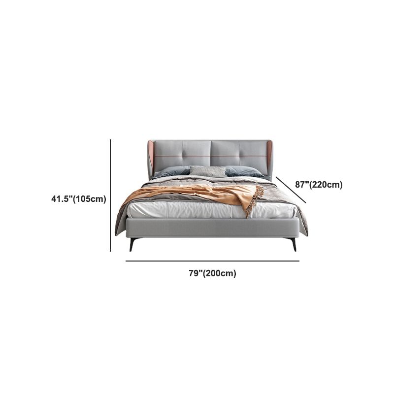 Modern Gray Wingback -bed met getufte rechthoekige hoofdeinde en metalen benen