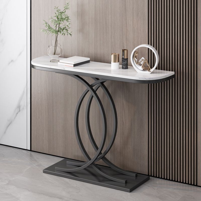 12 inch Wide Accent Table Glam style Stone Half Moon Console Table for Hall